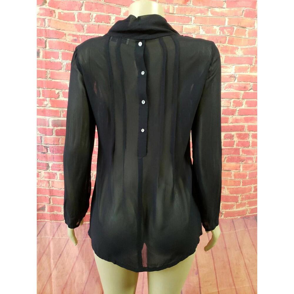 Diana Slavin Black Cowl Neck Long Sleeve Sheer Pleated Women's Blouse Size S